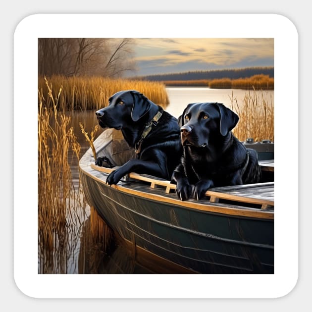 Black Labs on a Boat Sticker by AnchoredK9s